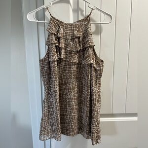 Ann Taylor Petite Brown and White Patterned Top